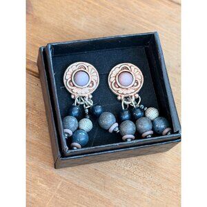 Vintage-Inspired Dangling Beaded Earrings With Ornate Gold-Tone Design & Mixed B